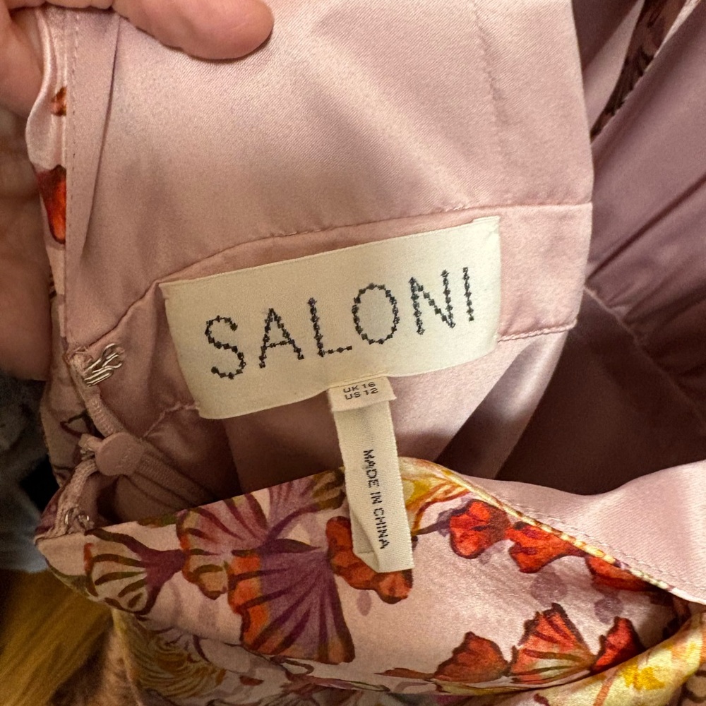 Saloni Floral High-Neck Maxi Dress - Tie-Back Detail - Romantic Pink Print - Picture 4 of 11